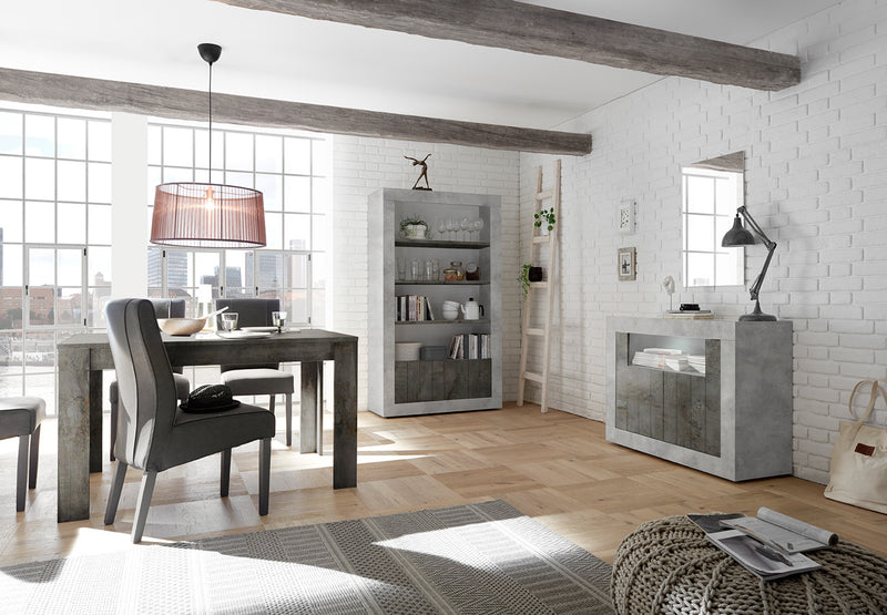 Eilen - Credenza mobile 2 ante in legno ossido e cemento cm 110x42x86h