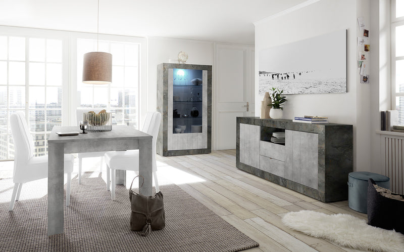 sala pranzo completa struttura ossido e tavolo e frontali colore cemento