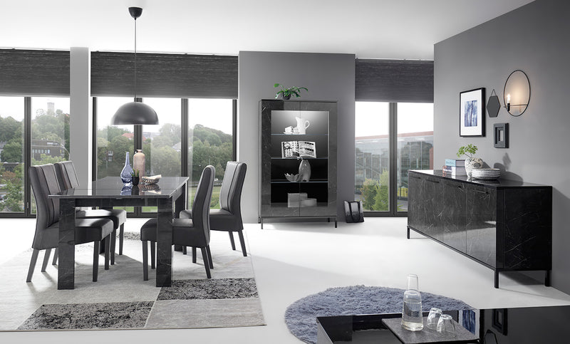 sala da pranzo moderna mobili in legno marmo nero lucido