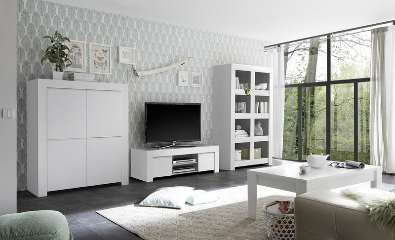 salotto moderno soggiorno a parete in legno bianco opaco