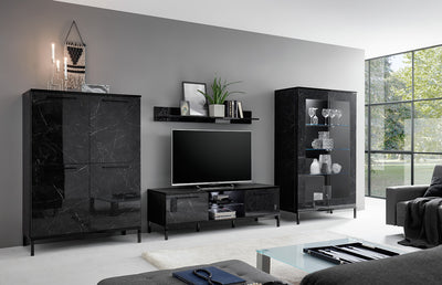 Gardina - Mobile 4 ante per salotto in legno finitura marmo nero lucido cm 106x50x152h