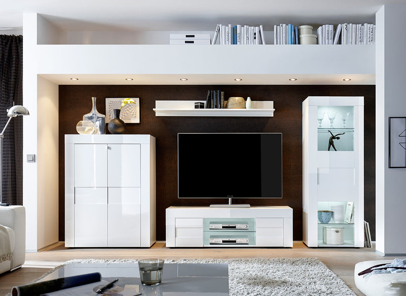Miriam - Vetrina colonna moderna in legno con mensole in vetro cm 61x42x167h - vari colori
