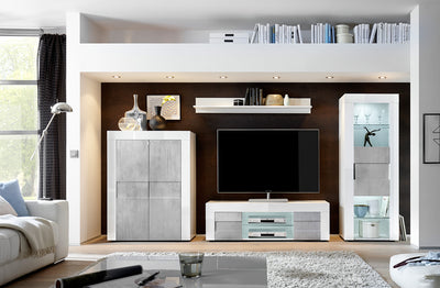 Miriam - Vetrina colonna moderna in legno con mensole in vetro cm 61x42x167h - vari colori