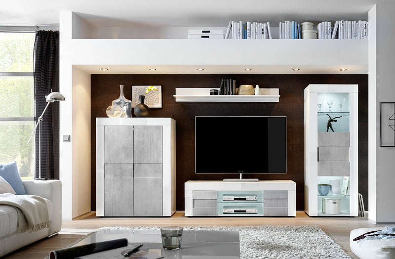 Miriam - Vetrina colonna moderna in legno con mensole in vetro cm 61x42x167h - vari colori
