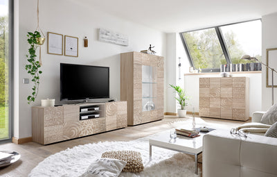 Luster - Salotto soggiorno completo moderno con porta tv rovere serigrafato