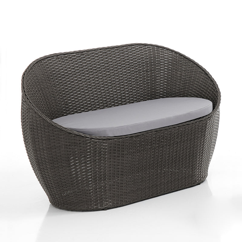 Salotto da esterno in polyrattan marrone con divano poltrone e tavolino