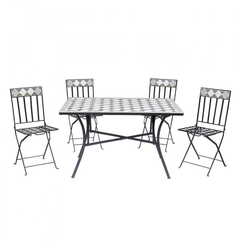 Set da pranzo mosaico Panarea con tavolo e sedie in metallo