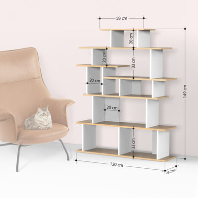 Libreria moderna asimmetrica alta in legno bicolore cm 120x29x149h - vari colori