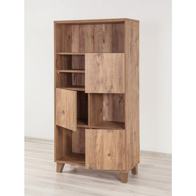 Scaffale alto moderno con vani a giorno e 3 ante in legno per casa ufficio cm 80x36x155h