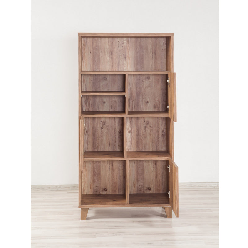 Scaffale alto moderno con vani a giorno e 3 ante in legno per casa ufficio cm 80x36x155h
