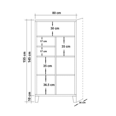 Scaffale alto moderno con vani a giorno e 3 ante in legno per casa ufficio cm 80x36x155h