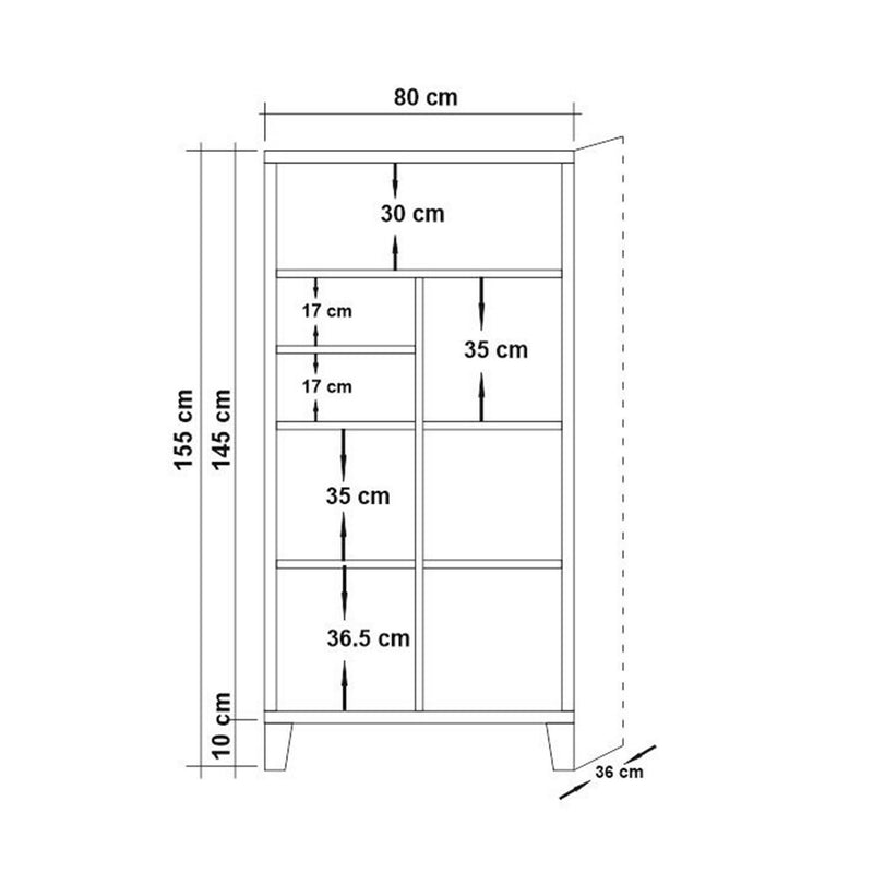 Scaffale alto moderno con vani a giorno e 3 ante in legno per casa ufficio cm 80x36x155h