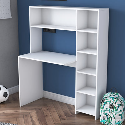 Libreria con scrivania incorporata composizione moderna colore bianco cm 113x40x142h