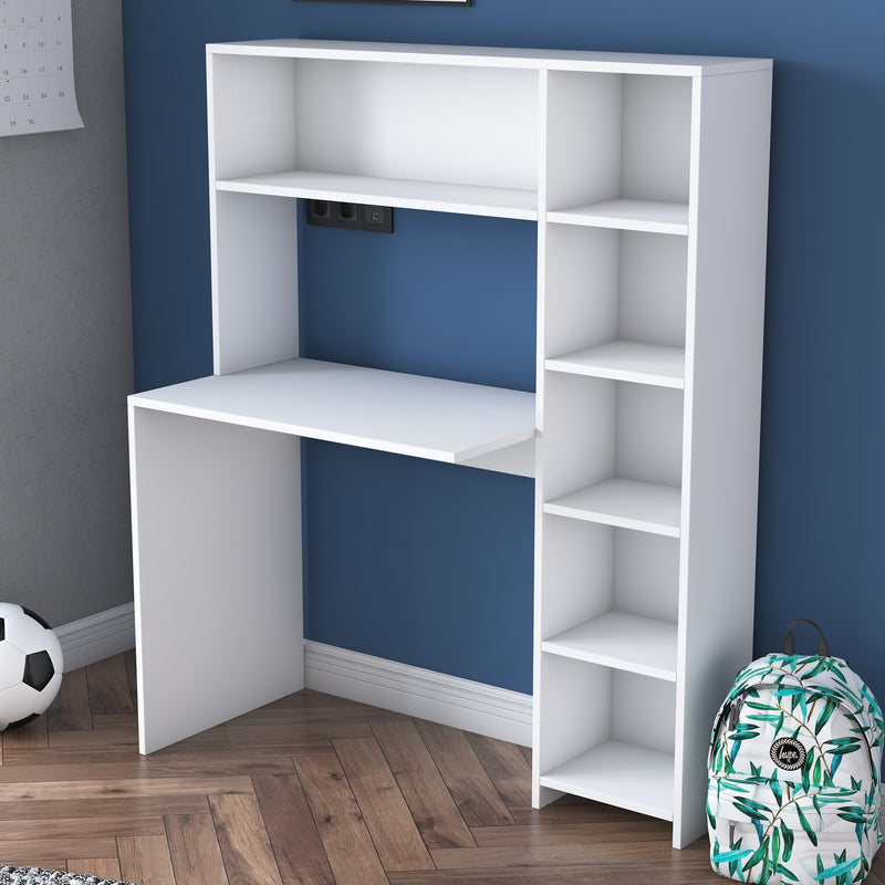 Libreria con scrivania incorporata composizione moderna colore bianco cm 113x40x142h