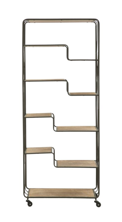 Libreria scaffale stile industriale con 9 ripiani in ferro e legno cm 75x40x182h