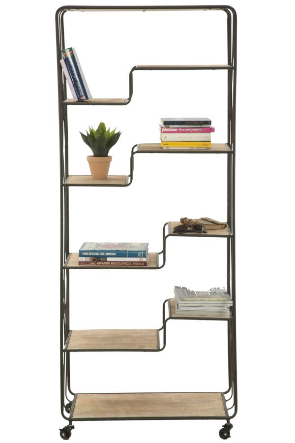 Libreria scaffale stile industriale con 9 ripiani in ferro e legno cm 75x40x182h