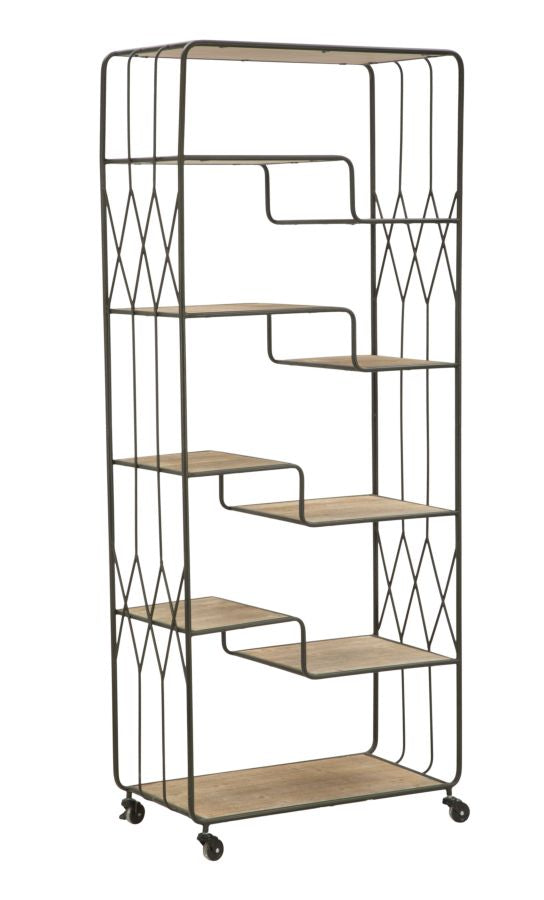 Libreria scaffale stile industriale con 9 ripiani in ferro e legno cm 75x40x182h