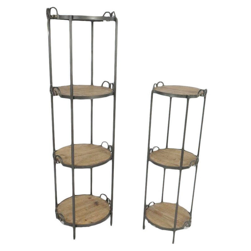 Set da 2 scaffale tondo in legno e metallo stile industrial