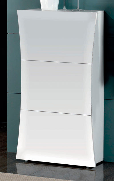 Norberta - Scarpiera design ad arco in legno 3 ante colore bianco lucido cm 71x26x121h