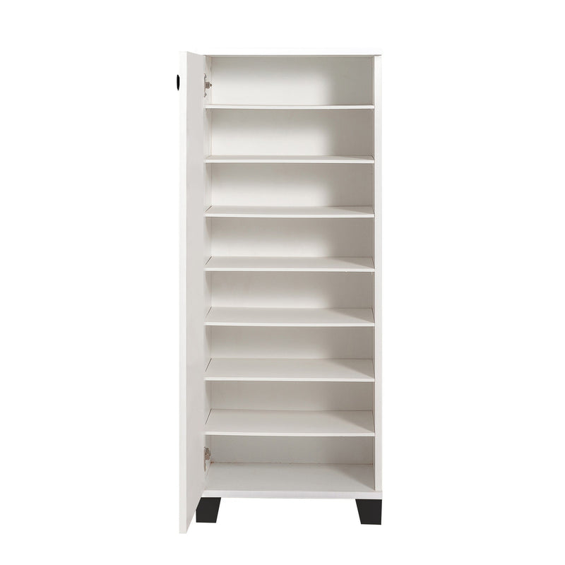 Scarpiera in legno moderna con anta e 8 ripiani color bianco opaco cm 50x38x127h