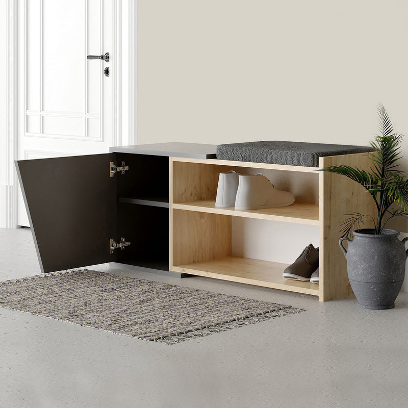 Scarpiera a 4 ripiani con anta design in legno con cuscino incluso cm 104x47x37h