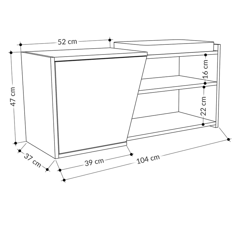 Scarpiera a 4 ripiani con anta design in legno con cuscino incluso cm 104x47x37h