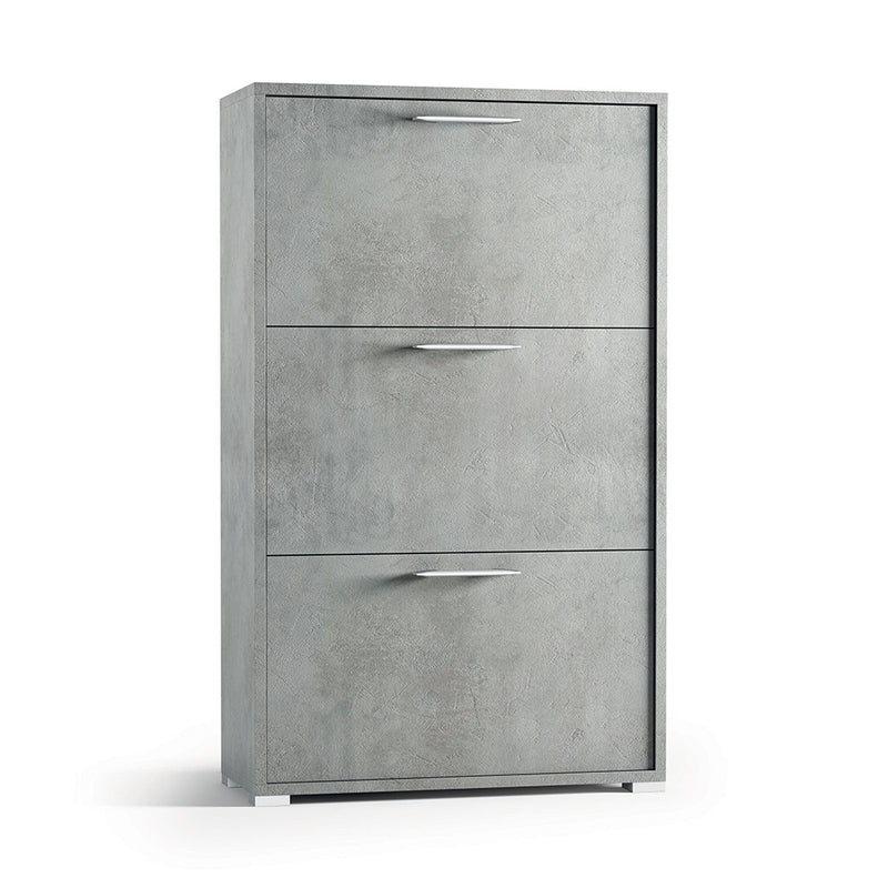 Scarpiera moderna 3 ante in legno finitura cemento cm 67x28x112h