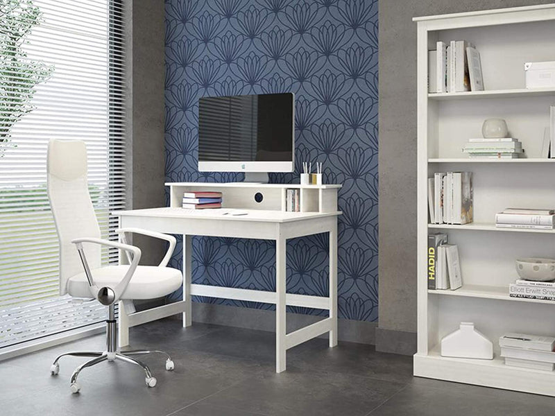 Gheral - Scrittoio moderno scrivania in legno bianco con vani cm 110x68x76h