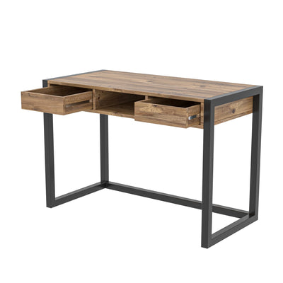 Scrittoio 2 cassetti con vano a giorno industrial legno e metallo ufficio cm 115x55x77h