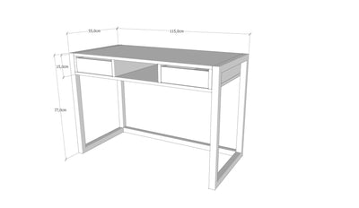 Scrittoio 2 cassetti con vano a giorno industrial legno e metallo ufficio cm 115x55x77h
