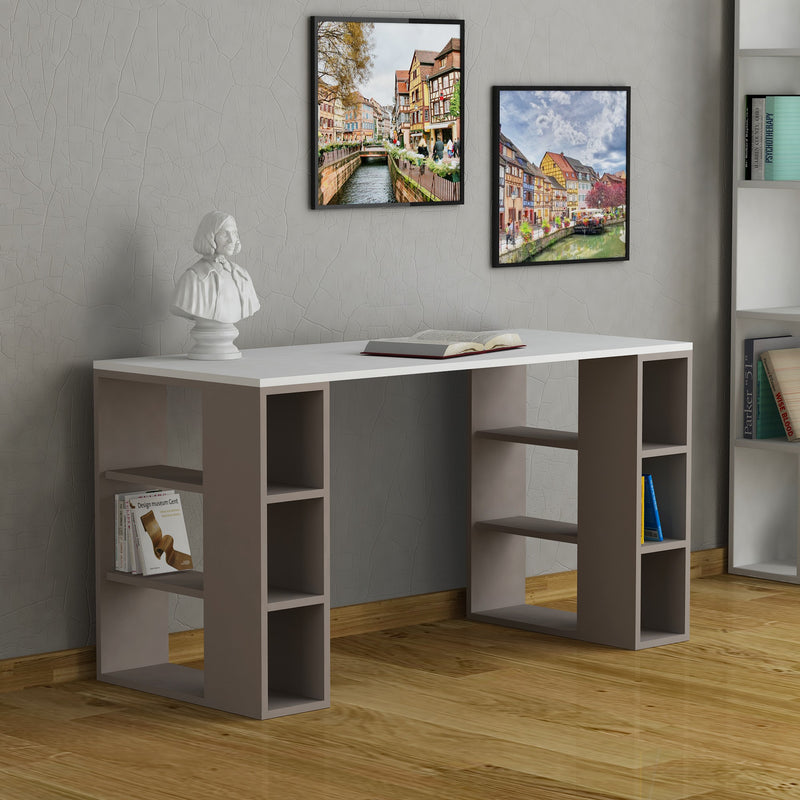 Scrivania per casa e ufficio in legno con vani a giorno cm 140x60x75h - vari colori