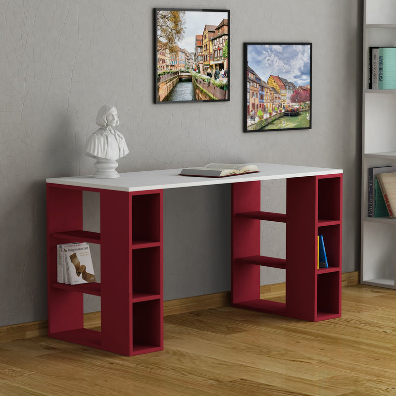 Scrivania per casa e ufficio in legno con vani a giorno cm 140x60x75h - vari colori