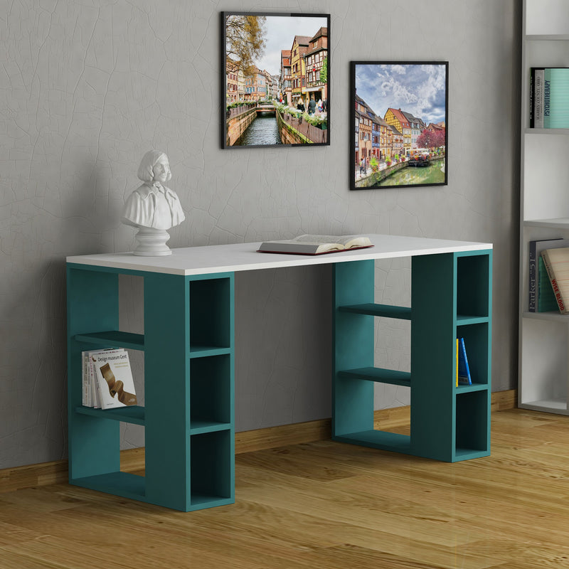Scrivania per casa e ufficio in legno con vani a giorno cm 140x60x75h - vari colori