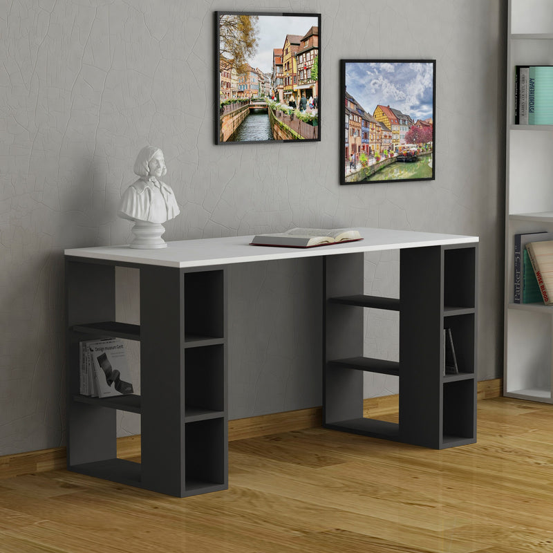 Scrivania per casa e ufficio in legno con vani a giorno cm 140x60x75h - vari colori