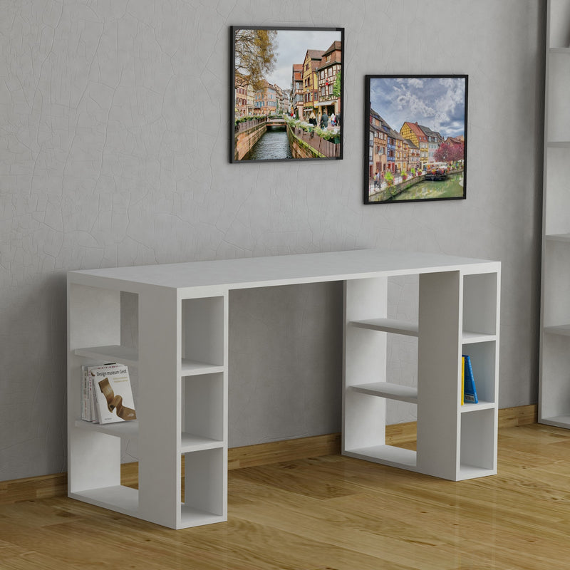Scrivania per casa e ufficio in legno con vani a giorno cm 140x60x75h - vari colori