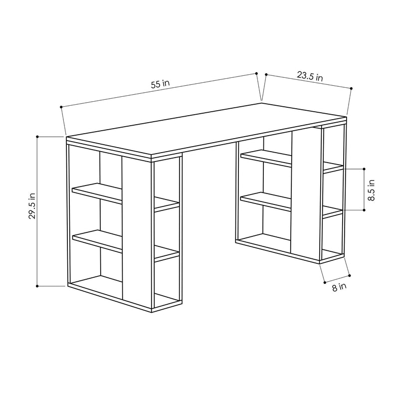 Scrivania per casa e ufficio in legno con vani a giorno cm 140x60x75h - vari colori