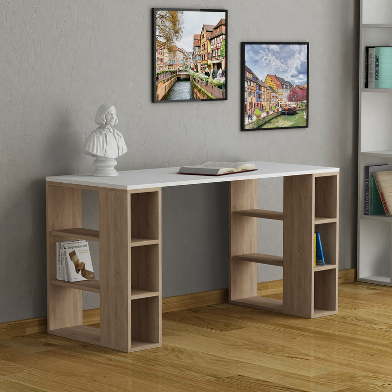 Scrivania per casa e ufficio in legno con vani a giorno cm 140x60x75h - vari colori