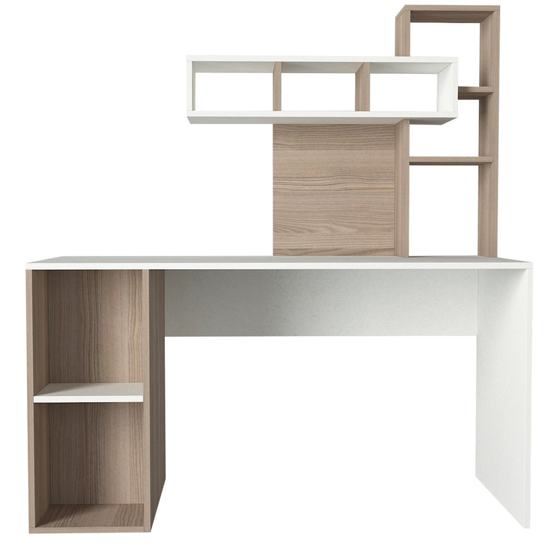 Scrivania da ufficio design moderno con libreria e vani a giorno cm 140x60x154h  -  vari colori