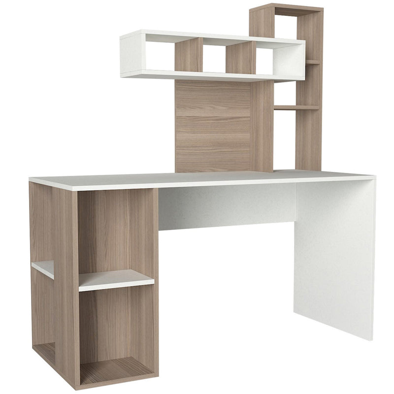 Scrivania da ufficio design moderno con libreria e vani a giorno cm 140x60x154h  -  vari colori