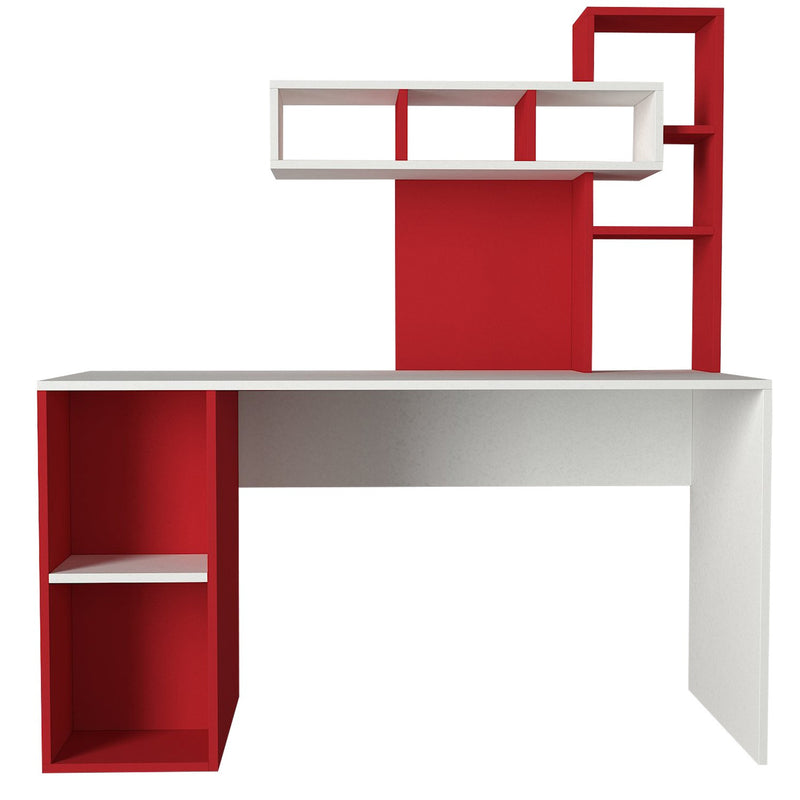 Scrivania da ufficio design moderno con libreria e vani a giorno cm 140x60x154h  -  vari colori