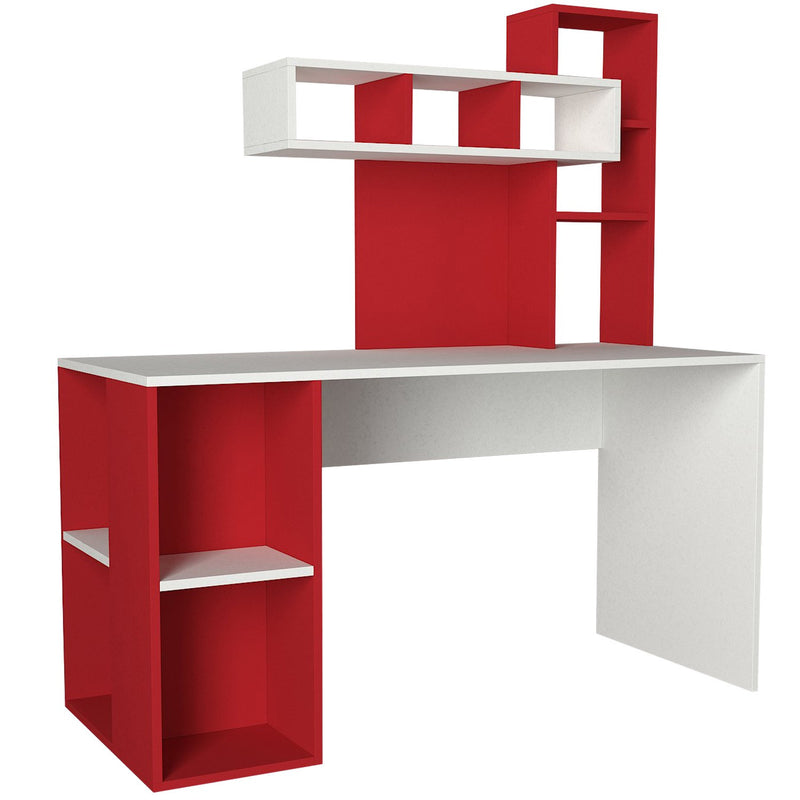 Scrivania da ufficio design moderno con libreria e vani a giorno cm 140x60x154h  -  vari colori