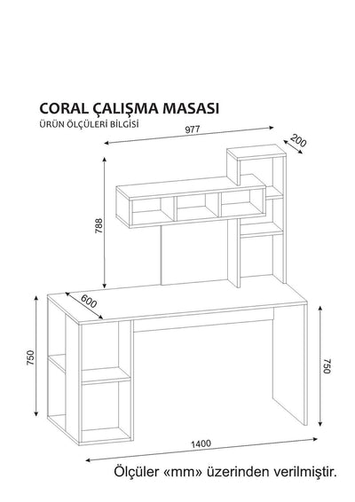 Scrivania da ufficio design moderno con libreria e vani a giorno cm 140x60x154h  -  vari colori