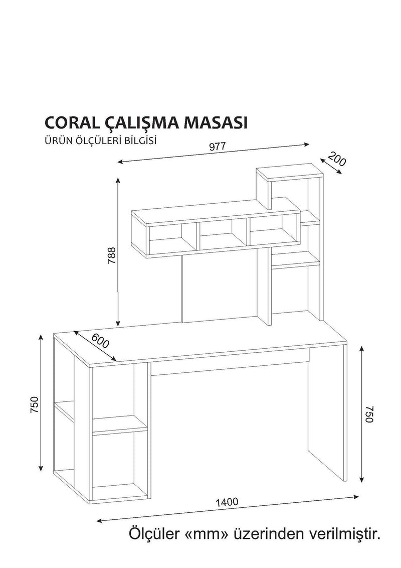 Scrivania da ufficio design moderno con libreria e vani a giorno cm 140x60x154h  -  vari colori