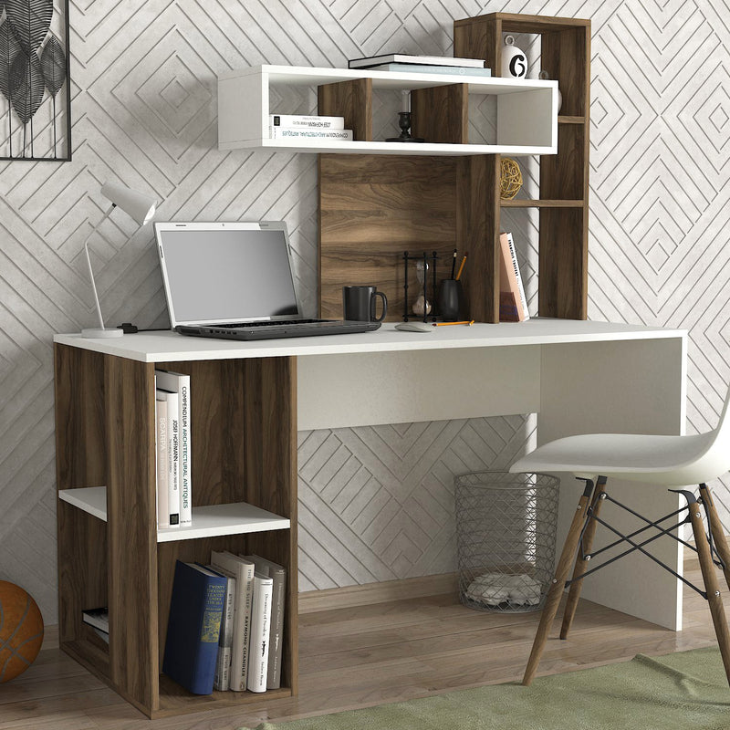 Scrivania da ufficio design moderno con libreria e vani a giorno cm 140x60x154h  -  vari colori