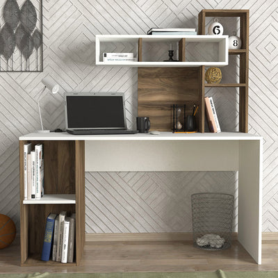 Scrivania da ufficio design moderno con libreria e vani a giorno cm 140x60x154h  -  vari colori