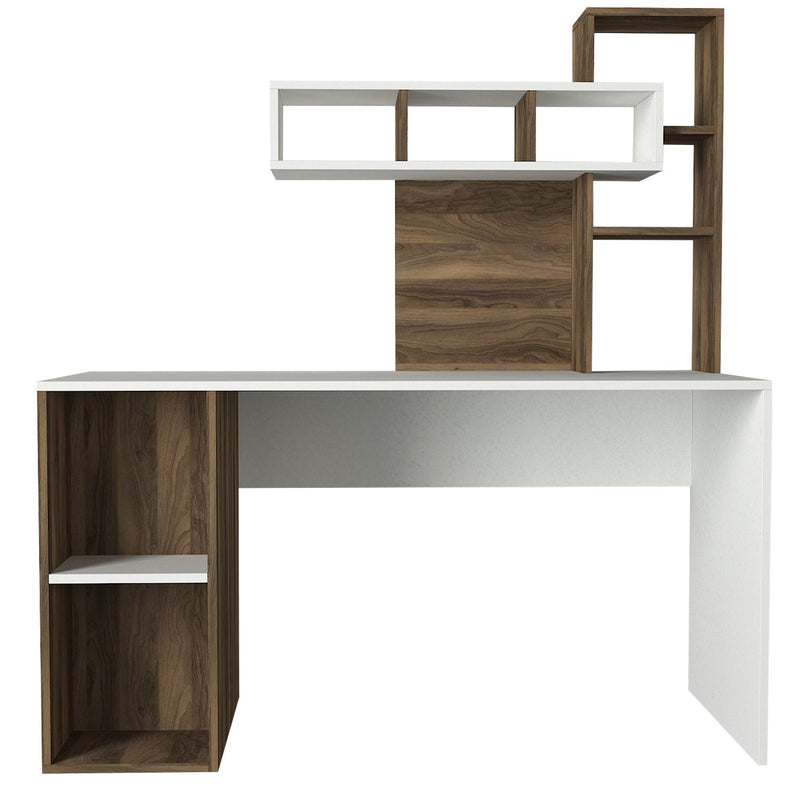 Scrivania da ufficio design moderno con libreria e vani a giorno cm 140x60x154h  -  vari colori