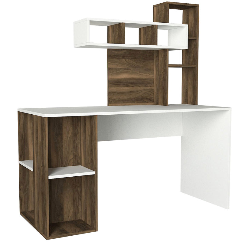 Scrivania da ufficio design moderno con libreria e vani a giorno cm 140x60x154h  -  vari colori