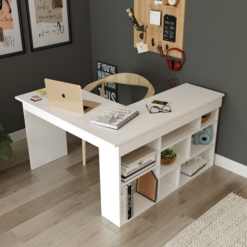 Scrivania da ufficio angolare con scaffale stile moderno cm 129x120x72h - vari colori