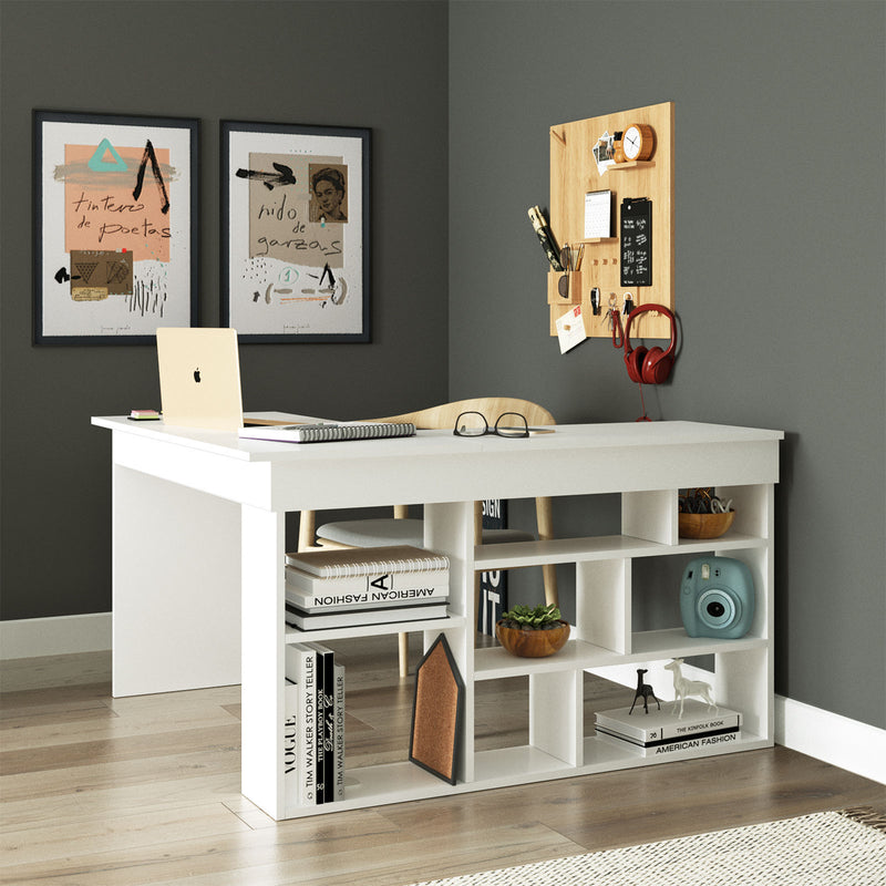 Scrivania da ufficio angolare con scaffale stile moderno cm 129x120x72h - vari colori