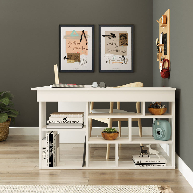 Scrivania da ufficio angolare con scaffale stile moderno cm 129x120x72h - vari colori
